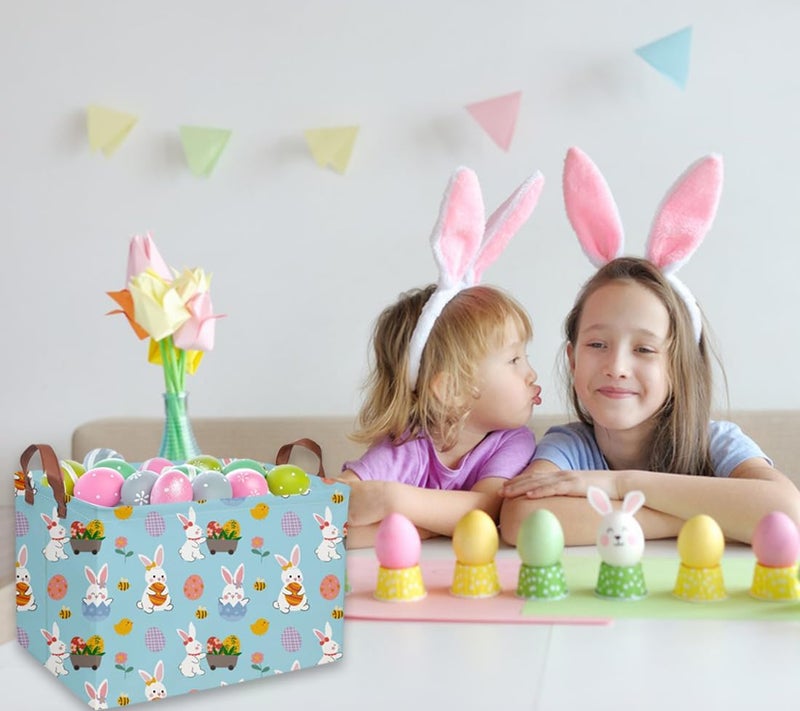 DDBASKET Rectangular Easter Basket Kids Gift Baskets Empty Baby Basket for Boys and GirlsToy Storage Bins Organizer Bin Box Cute Room Decor for Home(Blue easter) - Image 3